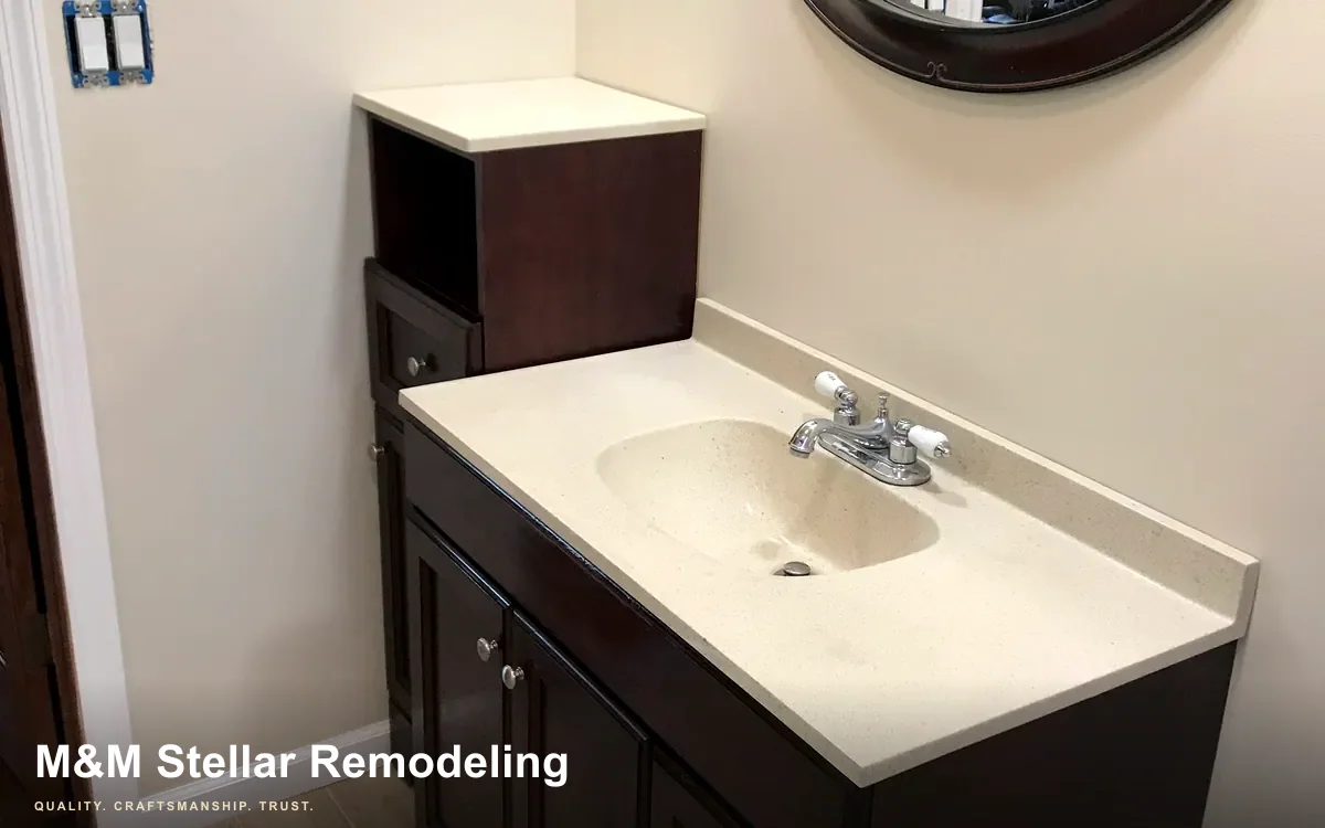 M&M Stellar finished bathroom vanity and remodel detail.