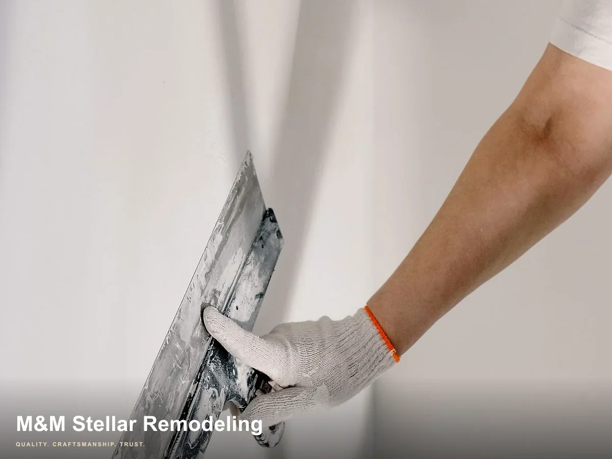 Sheetrock and wall repair work in progress.